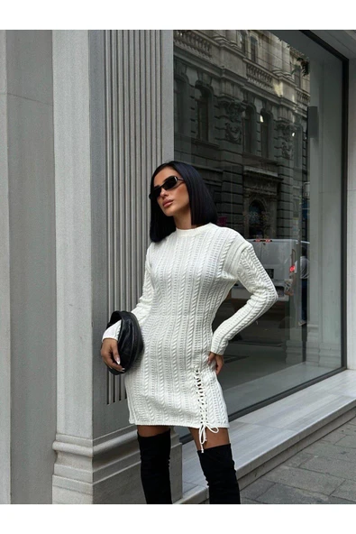 Saç Örgülü Triko Tunik Elbise & Kazak - 9