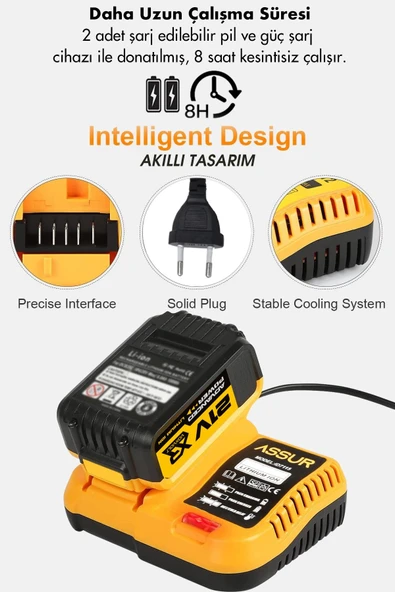 Assur Profesyonel 21V Çift Akülü Kömürsüz Darbeli 450 Nm Somun Sıkma Sökme + 125 Mm Taşlama 2'li Set - 2
