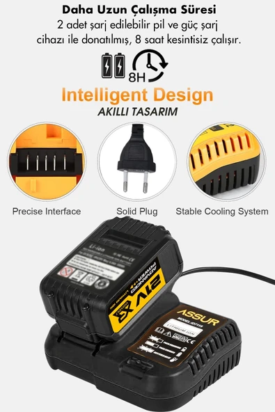 Assur 21V Çift Akülü Kömürsüz Taşlama +  Somun Sıkma Sökme 2'li Set - 2