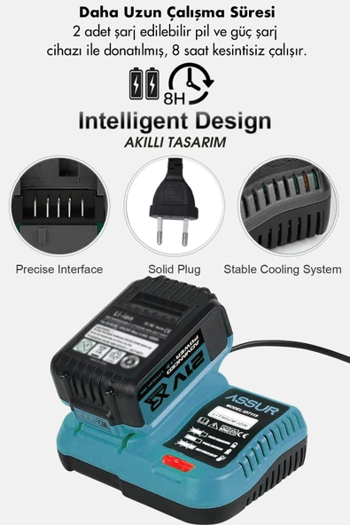 Assur Profesyonel 21V Çift Akülü Kömürsüz Şarjlı Muhteşem 13 Başlıklı Set - 3