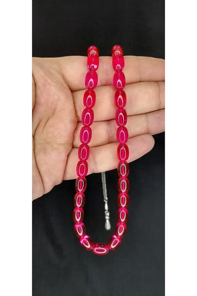ATEŞ KEHRİBAR TESBİH PEMBE RENK KAPSÜL KESİM T-378