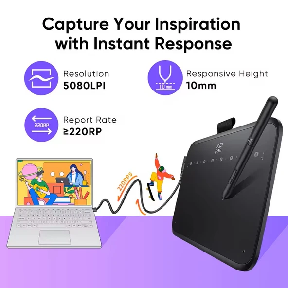 XP-Pen Deco 640 Grafik Tablet 16K 8 Tuş 60° Eğim OSU Android/Windows/Mac - 4