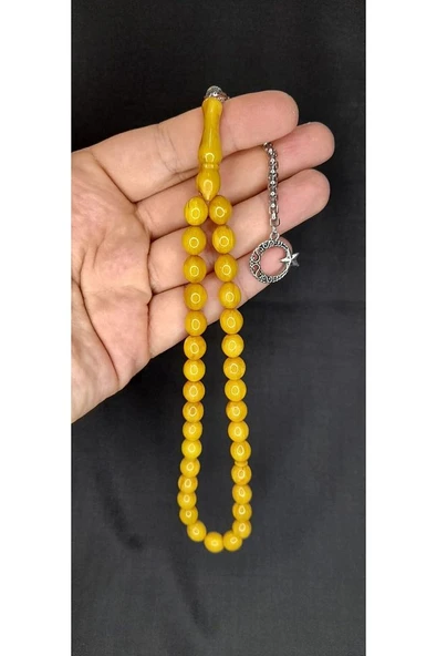 ÇUBUK KEHRİBAR TESBİH SARI RENK BEYZİ KESİM T-377 - 3