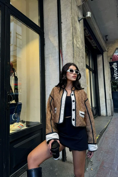 Lando Kumaş Elyaflı Crop Mont, Mevsimlik Ceket - 12