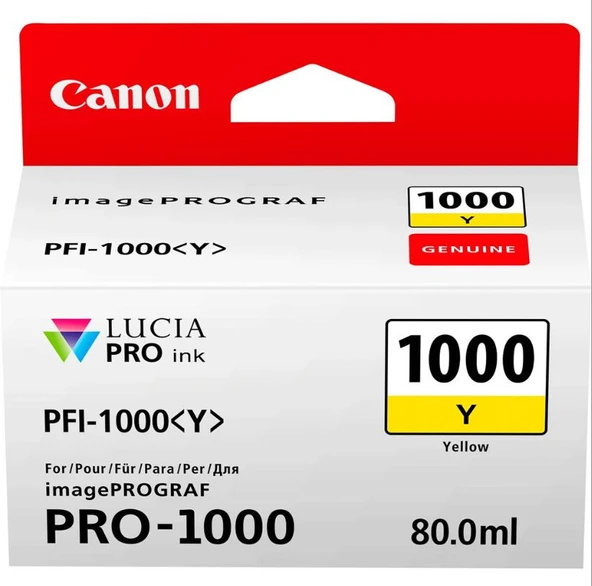 Feyza Bilişim Canon PFI-1000 Y (Yellow) Sarı A2 Yazıcı Orijinal Mürekkep Kartuş 80 ml. (0549C001)