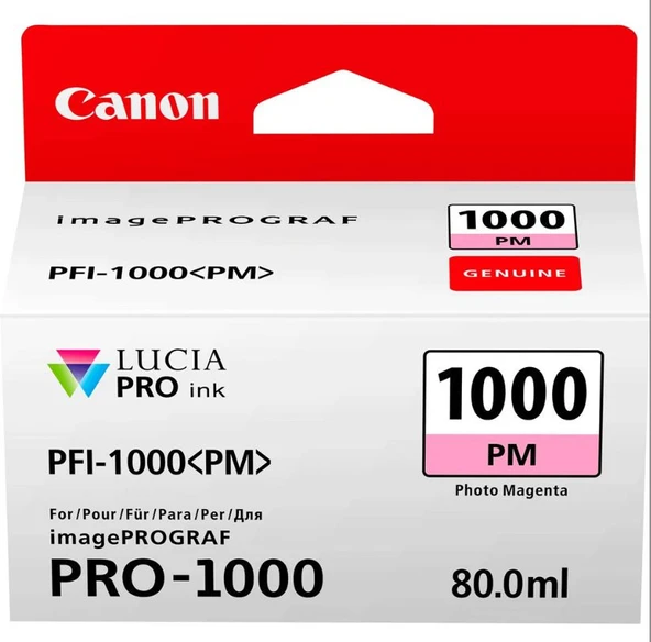 Feyza Bilişim Canon PFI-1000 PM (P.Magenta ) Fotoğraf Kırmızı A2 Yazıcı Orijinal Mürekkep Kartuş 80 ml. (0551C001) - 1