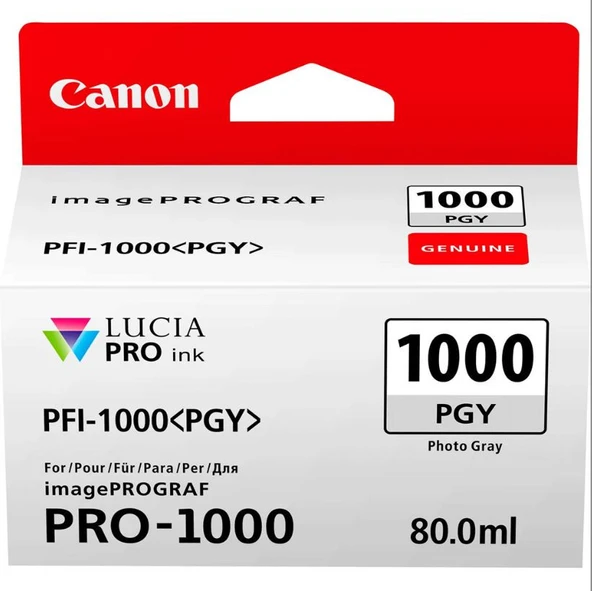 Feyza Bilişim Canon PFI-1000 PGY (Photo Gray) Fotoğraf Gri A2 Yazıcı Orijinal Mürekkep Kartuş 80 ml. (0553C001) - 1