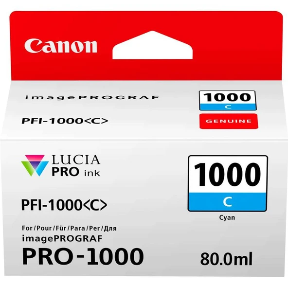 Feyza Bilişim Canon PFI-1000 C (Cyan) Mavi A2 Yazıcı Orijinal Mürekkep Kartuş 80 ml. (0547C001) - 1