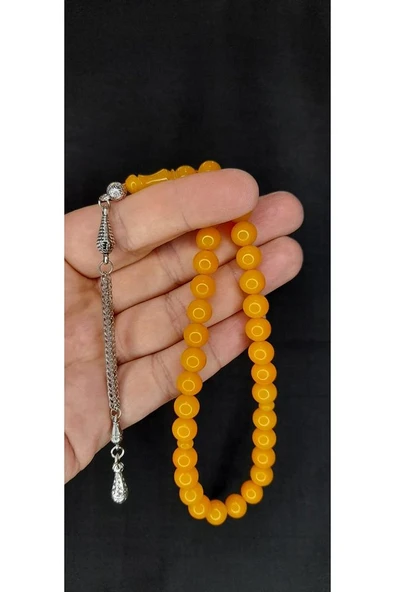 ÇUBUK KEHRİBAR TESBİH SARI RENK KÜRE KESİM T-402 - 2