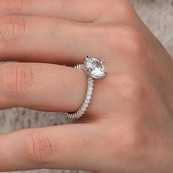 Gümüş Tektaş Tamtur Kadın Yüzük - Resim 4