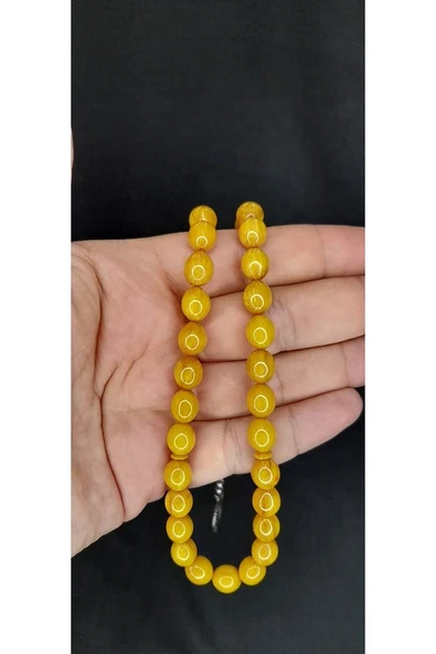 ÇUBUK KEHRİBAR TESBİH SARI RENK BEYZİ KESİM T-377 - 2