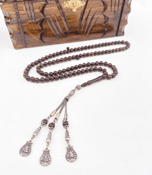 925 Ayar Gümüş Püsküllü 99'Luk Tarçın Ağacı Namaz Tesbihi ürün görseli 1