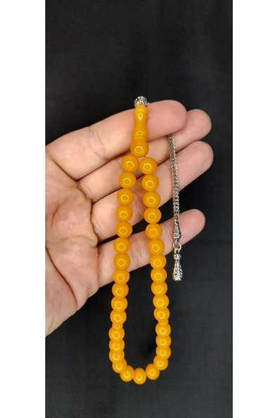 ÇUBUK KEHRİBAR TESBİH SARI RENK KÜRE KESİM T-402 - 3