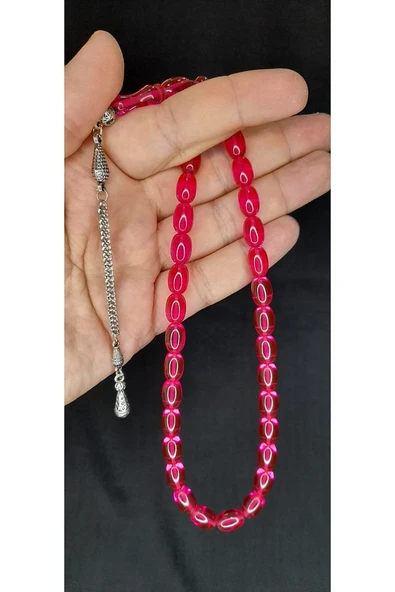 ATEŞ KEHRİBAR TESBİH PEMBE RENK KAPSÜL KESİM T-378 - 3