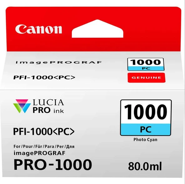 Feyza Bilişim Canon PFI-1000 PC (Photo Cyan) Fotoğraf Mavi A2 Yazıcı Orijinal Mürekkep Kartuş 80 ml. (0550C001)
