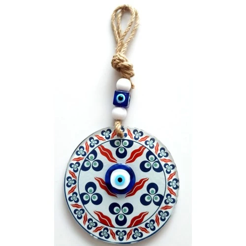 Üç Damla Desenli Nazar Boncuklu Füzyon Cam Duvar Süsü - 2