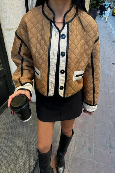 Lando Kumaş Elyaflı Crop Mont, Mevsimlik Ceket - 3