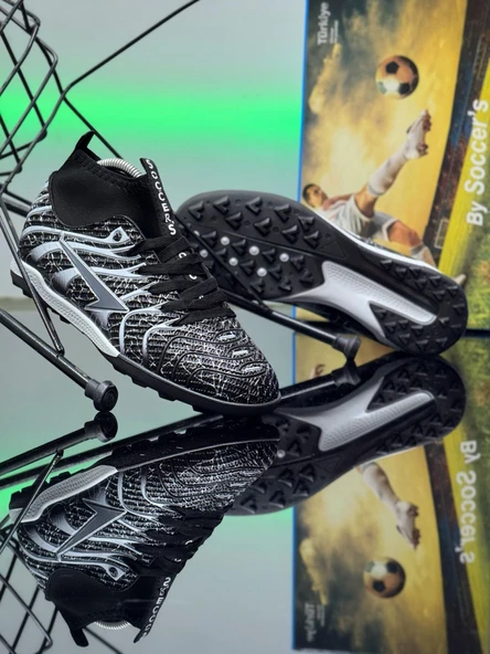 Unisex Çocuk Yetişkin Halısaha Krampon Çoraplı Çivisiz Desenli Bağcıklı Futbol Spor Ayakkabısı 2060