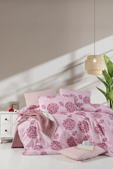 Lastikli Çarşaflı Tek Kişilik Nevresim Elegant Pink
