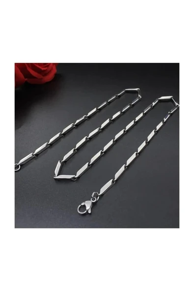 Unisex Çelik Kolye 55cm Küp Üçgen Zincir Model1 - 6