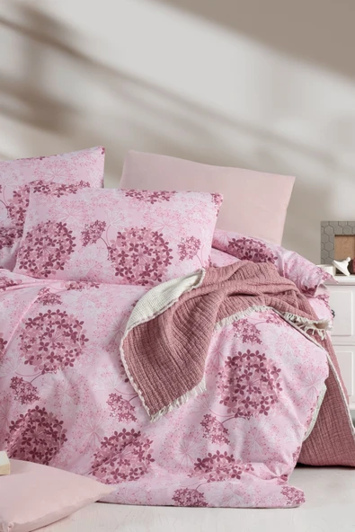 Lastikli Çarşaflı Çift Kişilik Nevresim Takımı Elegant Pink - 3