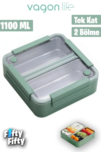 Vagonlife Lunch Box 1100 ML (Sızdırmaz,Karışmaz 2 Bölmeli) Yeni Nesil Sefer Tası -FFLBOX9807 - 2
