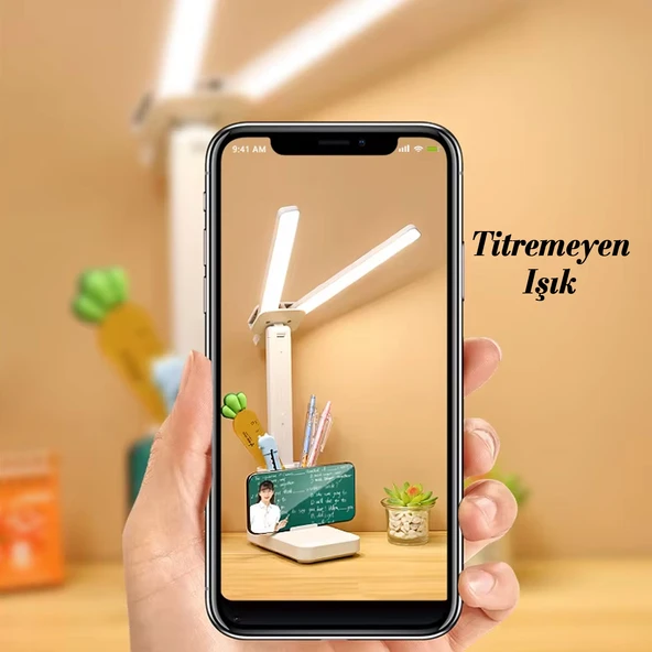 Çift Kanat Masa Lambası Şarjlı 15W Telefon Tutucu 3 Renk Dokunmatik Işık Kademeli Gece Çalışma Işığı - 2