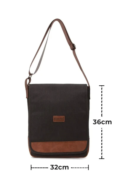 Unisex Siyah Kanvas Çanta Çok Bölmeli Laptop Tablet Çantası  Çapraz Omuz Postacı Çantası - 5
