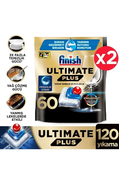 Finish Ultimate Plus 120 Kapsül Bulaşık Makinesi Deterjanı Tableti ( 2 x 60 Kapsül)