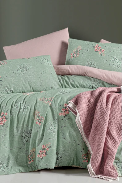 Lastikli Çarşaflı Çift Kişilik Nevresim Takımı Green - 2