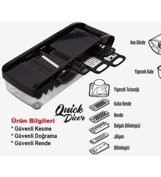 Quick Dicer Fonksiyonel Çok Amaçlı Çelik Bıçaklı Siyah Rende - 5