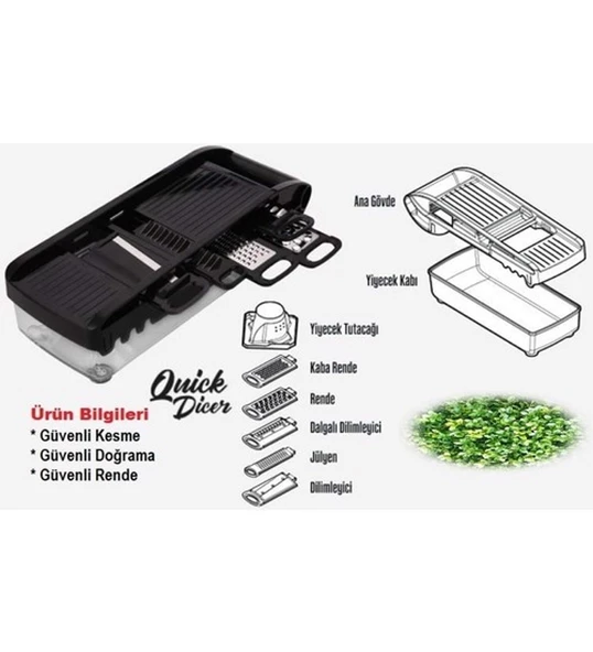 Quick Dicer Fonksiyonel Çok Amaçlı Çelik Bıçaklı Siyah Rende - 4