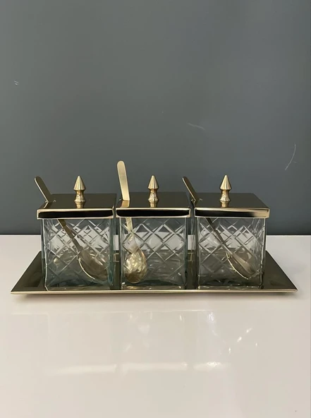 LAMEDORE KARE 3 LÜ BAHARATLIK SETİ GOLD 32,5X13X12,5 CM