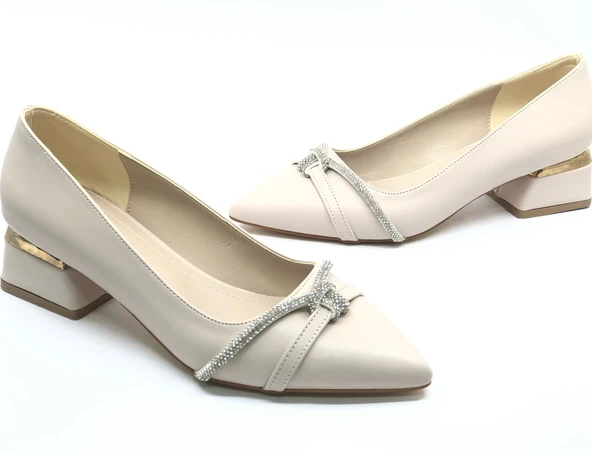 Mehtap Taş Detaylı Kısa Topuklu Kadın Babet Ayakkabı - Resim 13