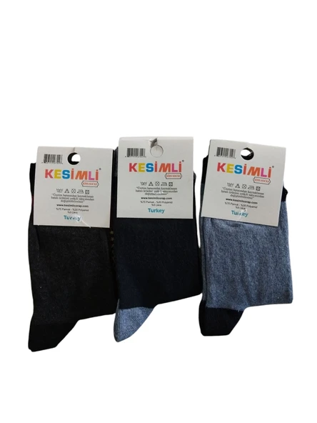 Erkek Çocuk Çorap 5-6 Yaş 3'lü Set-Kesimli Kids Socks - Resim 2