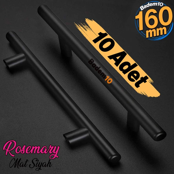 RoseMary Mobilya Mutfak Çekmece Dolap Kapak Kulpu Kulbu 160 mm Mat Siyah Metal Kulp (10 ADET)