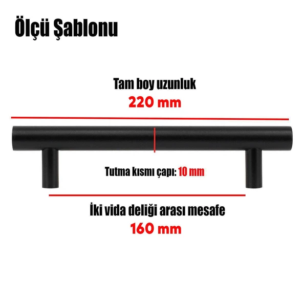 RoseMary Mobilya Mutfak Çekmece Dolap Kapak Kulpu Kulbu 160 mm Mat Siyah Metal Kulp (10 ADET) - Resim 2