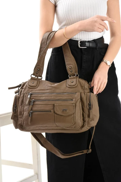 Suni Deri Omuz Çantası Bronz (Model: 571-13-10R)