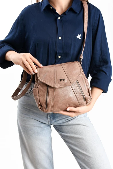 571 collections Suni Deri Omuz Çantası Vizon (Model: 571-13-13N) - 2