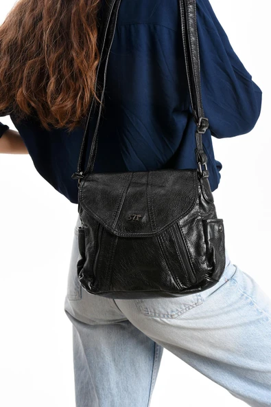 571 collections Suni Deri Omuz Çantası Siyah (Model: 571-13-13N) - Resim 2