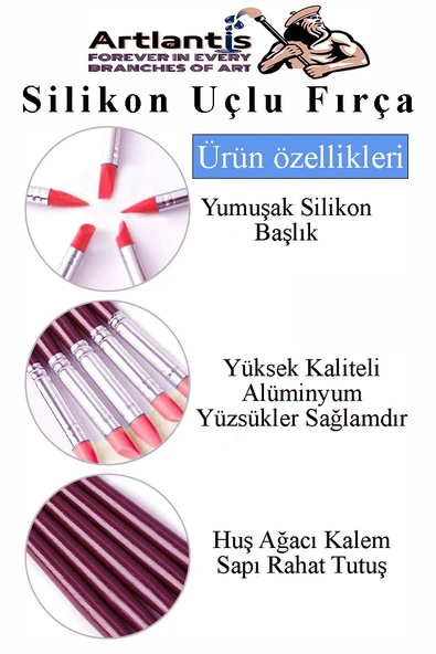 Bordo Silikon Uçlu Fırça Modelaj 5 li 1 Paket Kauçuk Polimer Kil Çömlek Seramik Şekillendirici Kalem Rötuş Kalem Set - 3