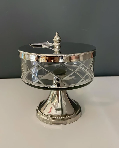 LAMEDORE AYAKLI VE KAPAKLI KÜÇÜK KAVANOZ NİKEL 15,5X15,5X18 CM