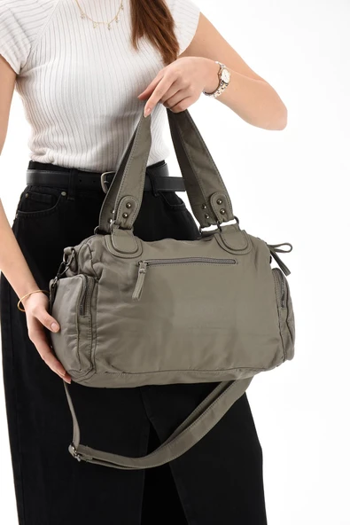 571 collections Suni Deri Omuz Çantası Gri (Model: 571-13-10R) - Resim 3