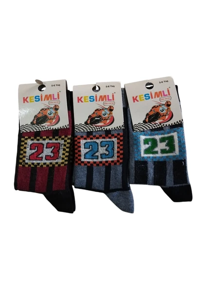 Erkek Çocuk Çorap 5-6 Yaş 3'lü Set-Kesimli Kids Socks