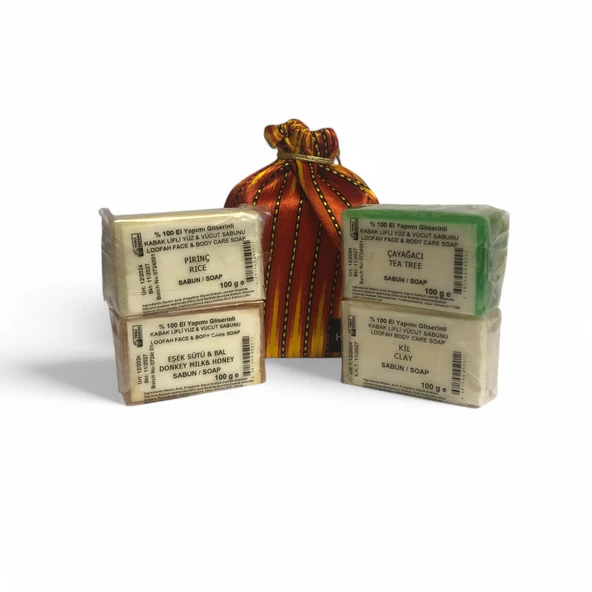 Osmanlı Sultanı 4'lü Lifli Sabun Seti - Pirinç, Eşek Sütü, Bal, Çayağacı, Kil - Padişah Kesesiyle - 4
