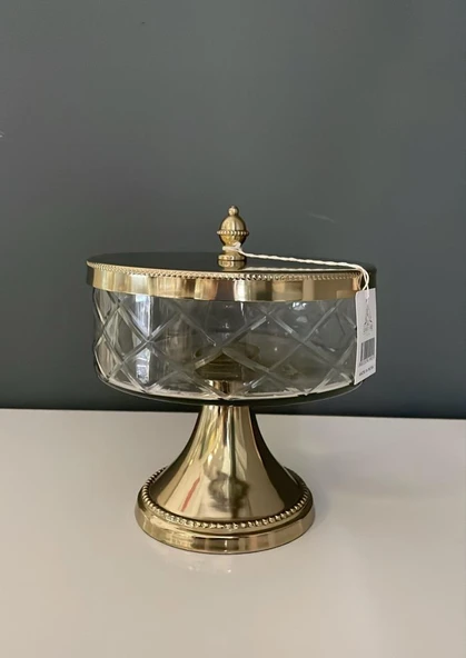 LAMEDORE AYAKLI VE KAPAKLI KÜÇÜK KAVANOZ GOLD 15,5X15,5X18 CM