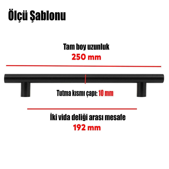 RoseMary 192 mm Mobilya Mutfak Çekmece Dolap Kapak Kulpu Kulbu 19.2 cm Mat Siyah Metal Kulp 10 ADET - 3
