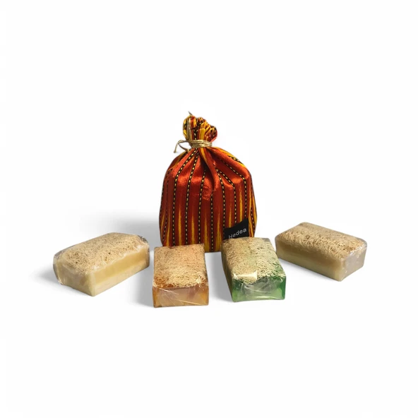 Osmanlı Sultanı 4'lü Lifli Sabun Seti - Pirinç, Eşek Sütü, Bal, Çayağacı, Kil - Padişah Kesesiyle