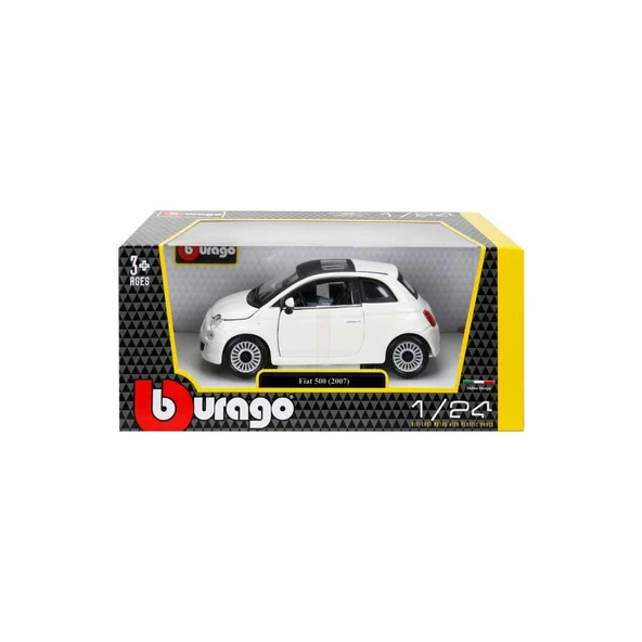 Burago 2007 Fiat 500 1:24 Beyaz Model Araba - Resim 2