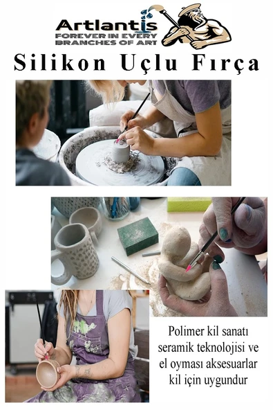 Bordo Silikon Uçlu Fırça Modelaj 5 li 1 Paket Kauçuk Polimer Kil Çömlek Seramik Şekillendirici Kalem Rötuş Kalem Set - 6